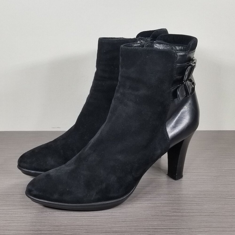 Aquatalia Roma Weatherproof Bootie, Black Suede & Leather, Womens Size 9 M